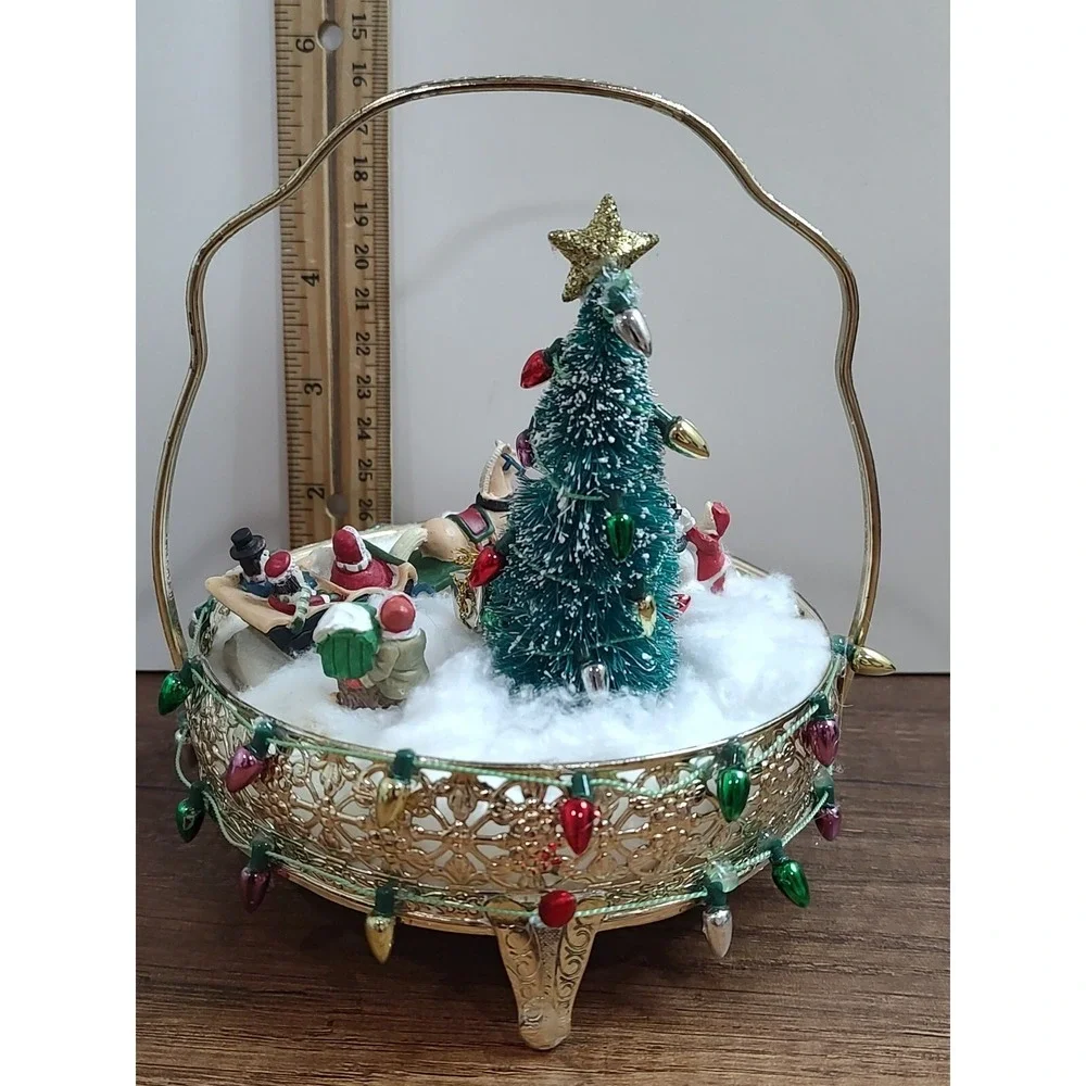 Handmade Christmas Scene Assemblage Art Sleigh Ride Snowman Tree Horse Wreathe